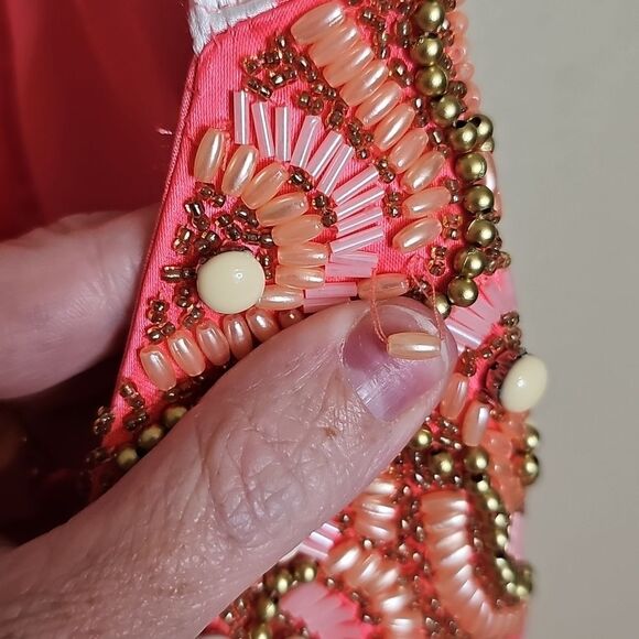 NWT Rachel Allan Neon Coral Beaded Halter A Line Backless Formal Gown 8 - Picture 10 of 15